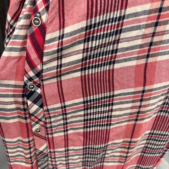 FREE PEOPLE LORALEI SHIRT WOMENS SMALL /PETITE Red Plaid Shirt - Picture 7 of 12
